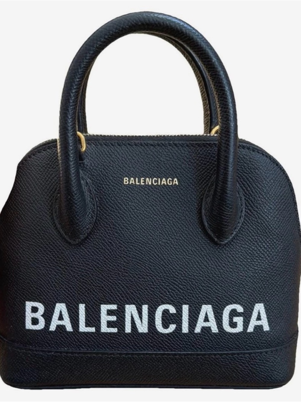 Balenciaga Black Leather Dome Satchel with White Logo